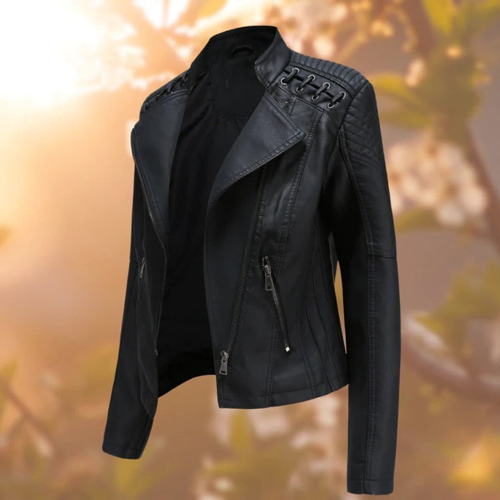 Amelia | Damen Moto-Style Reißverschluss Kunstleder Bikerjacke
