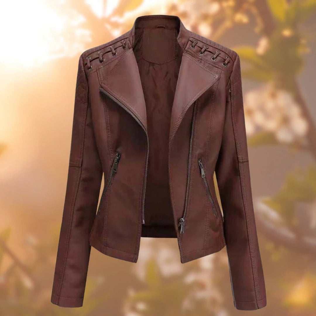 Amelia | Damen Moto-Style Reißverschluss Kunstleder Bikerjacke