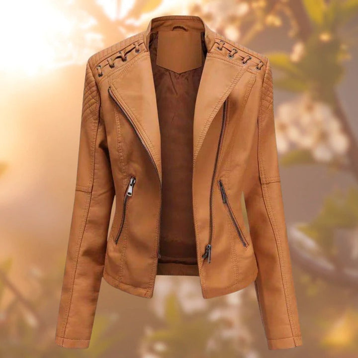 Amelia | Damen Moto-Style Reißverschluss Kunstleder Bikerjacke