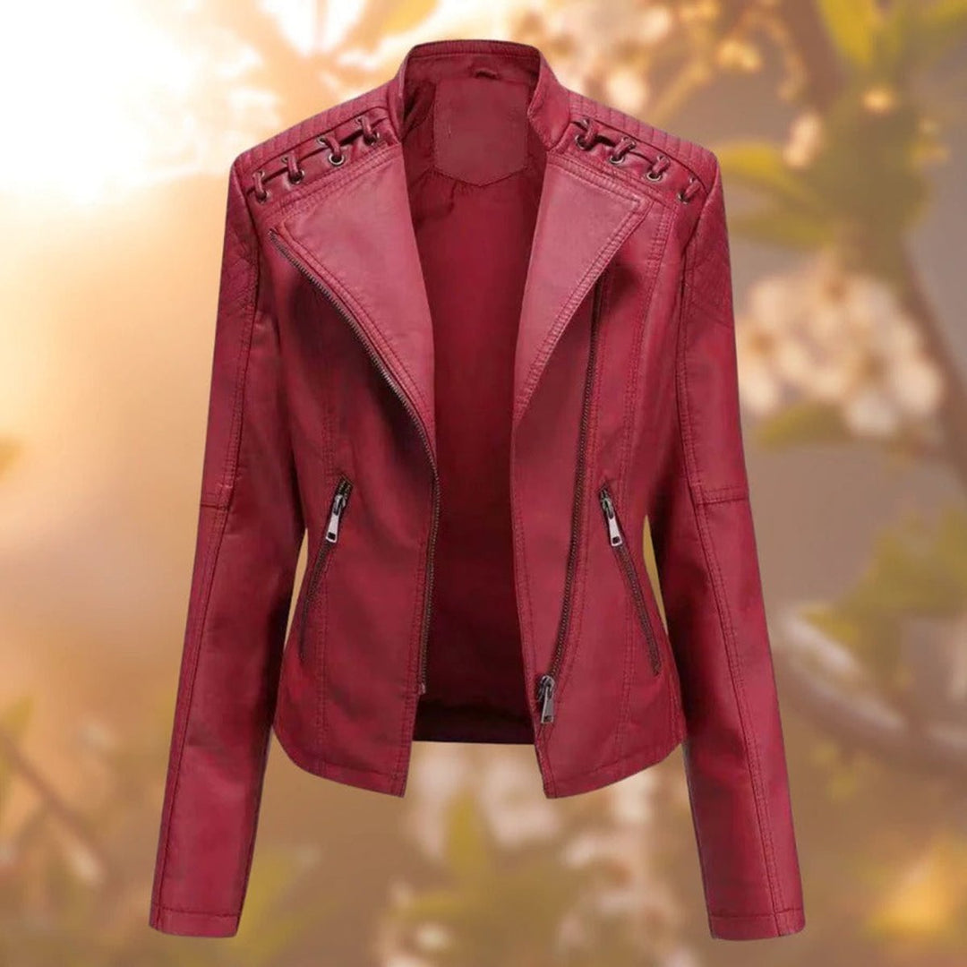 Amelia | Damen Moto-Style Reißverschluss Kunstleder Bikerjacke