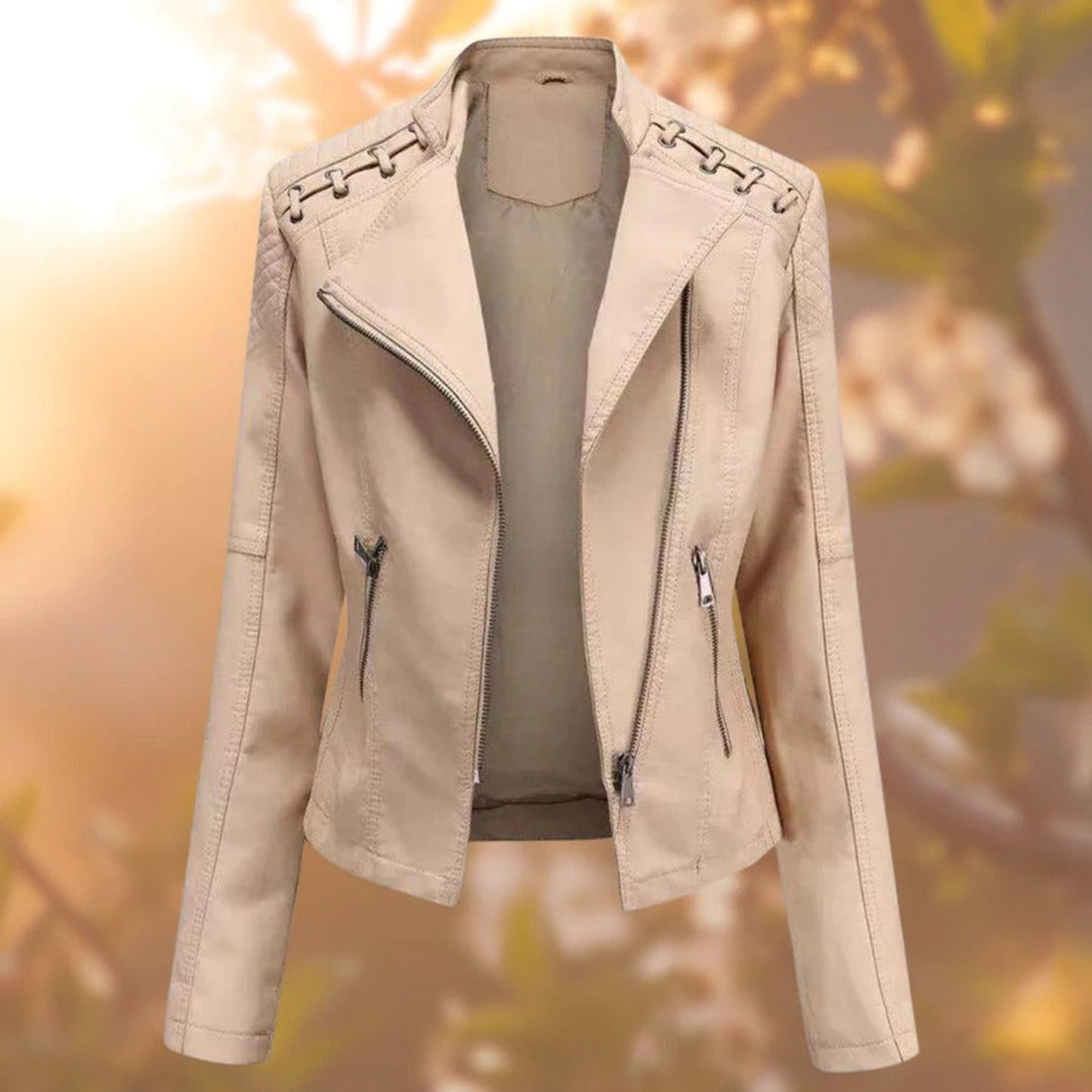 Amelia | Damen Moto-Style Reißverschluss Kunstleder Bikerjacke