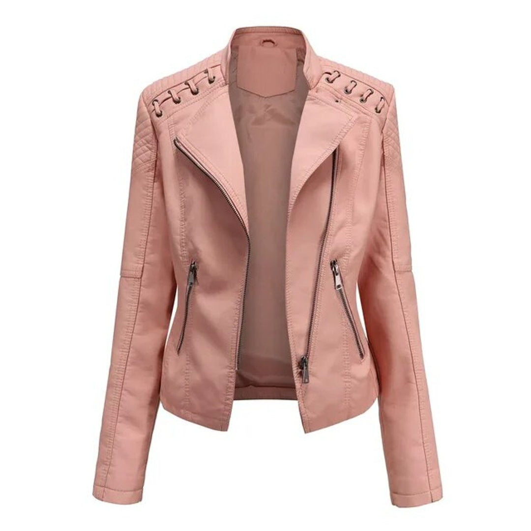 Amelia | Damen Moto-Style Reißverschluss Kunstleder Bikerjacke