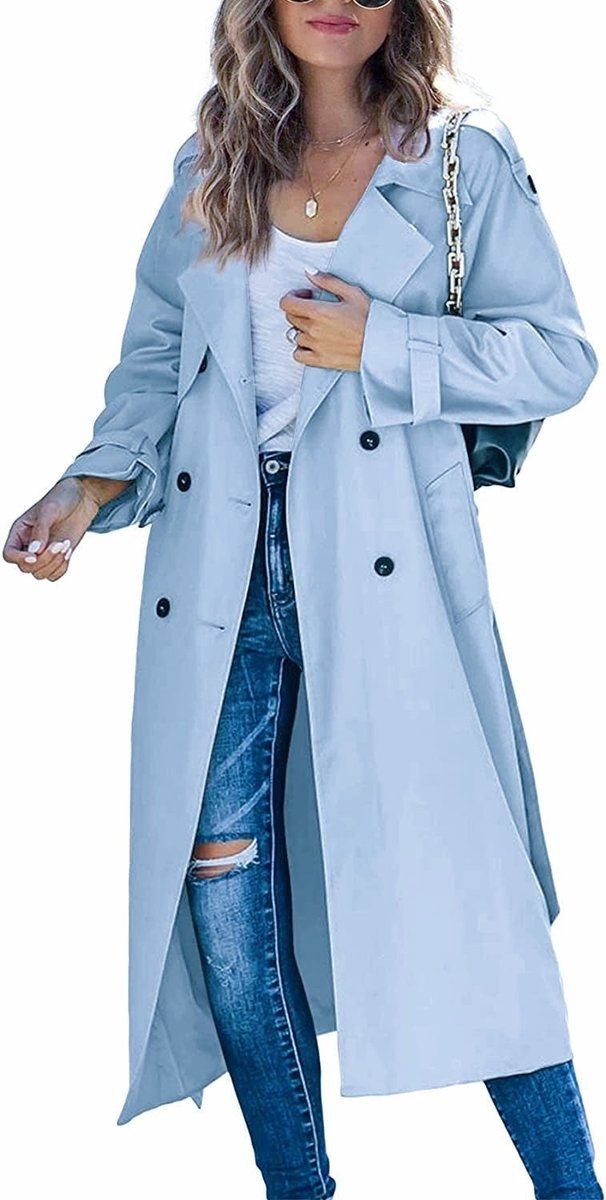 Layla | Damen Oversized Doppelreiher Gürtelt trenchcoat in langer Form