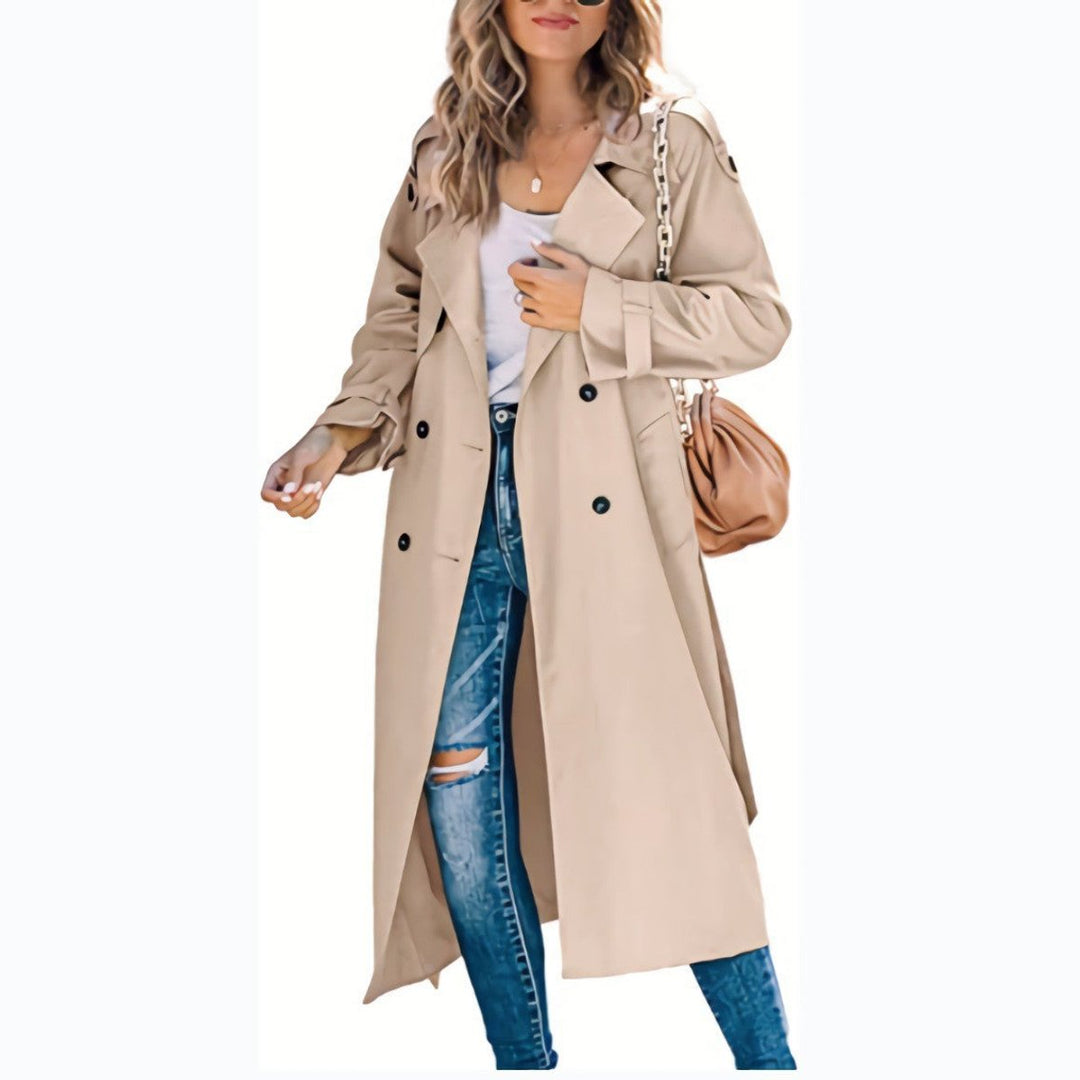Layla | Damen Oversized Doppelreiher Gürtelt trenchcoat in langer Form