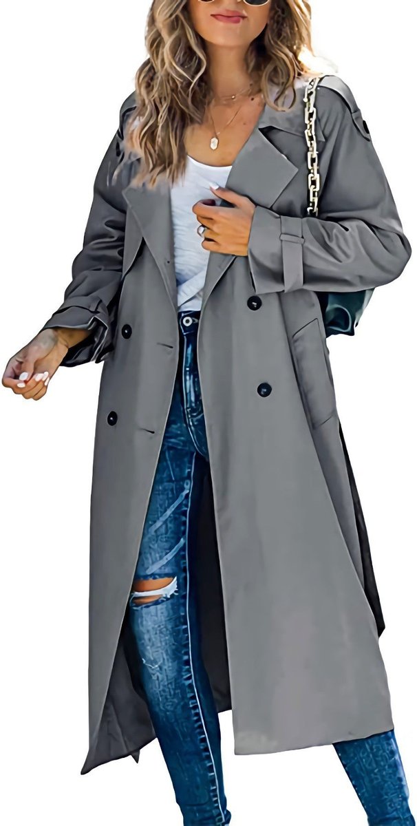 Layla | Damen Oversized Doppelreiher Gürtelt trenchcoat in langer Form