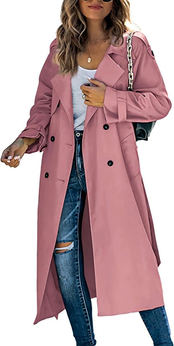 Layla | Damen Oversized Doppelreiher Gürtelt trenchcoat in langer Form