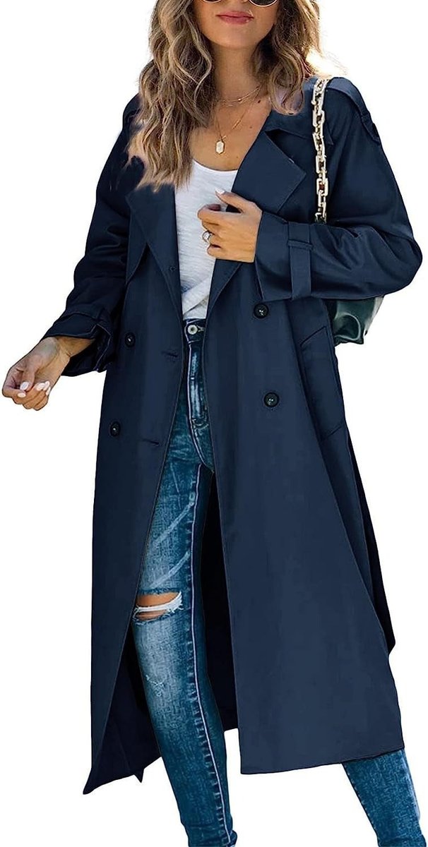 Layla | Damen Oversized Doppelreiher Gürtelt trenchcoat in langer Form