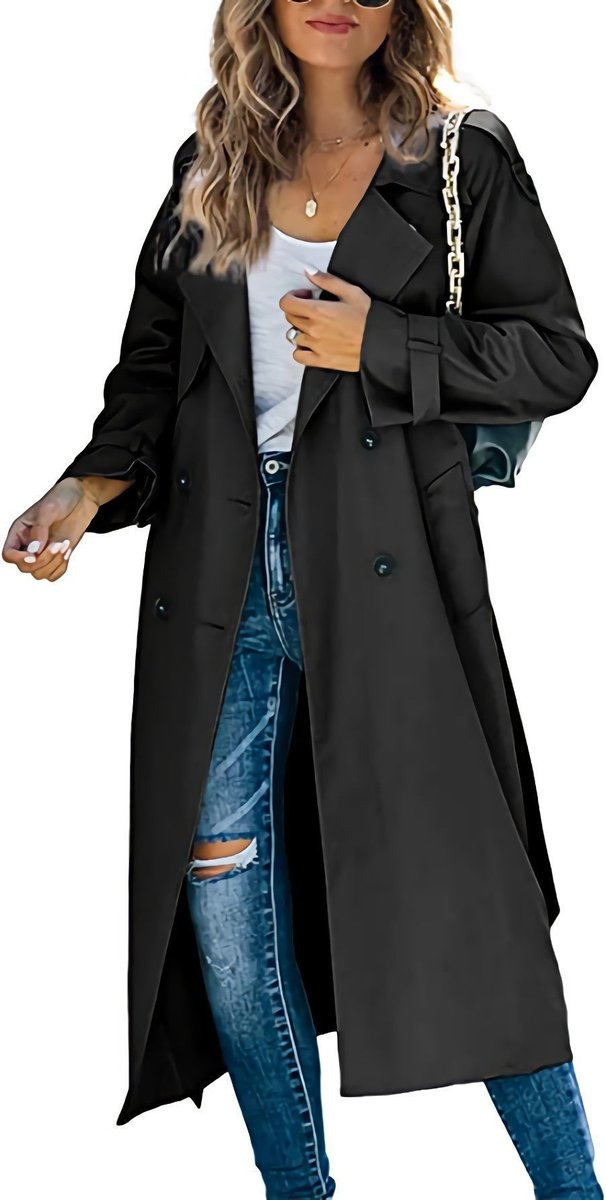Layla | Damen Oversized Doppelreiher Gürtelt trenchcoat in langer Form