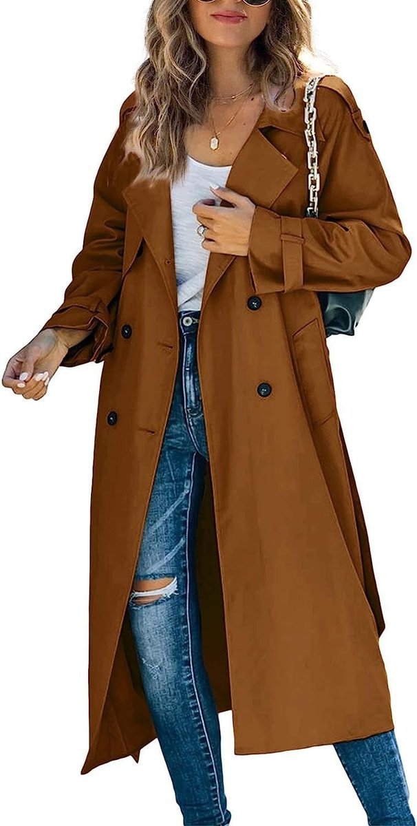 Layla | Damen Oversized Doppelreiher Gürtelt trenchcoat in langer Form