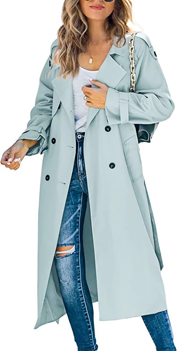 Layla | Damen Oversized Doppelreiher Gürtelt trenchcoat in langer Form