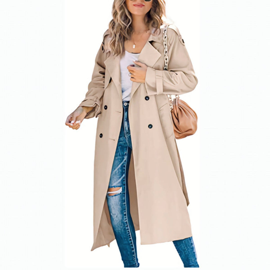 Layla | Damen Oversized Doppelreiher Gürtelt trenchcoat in langer Form