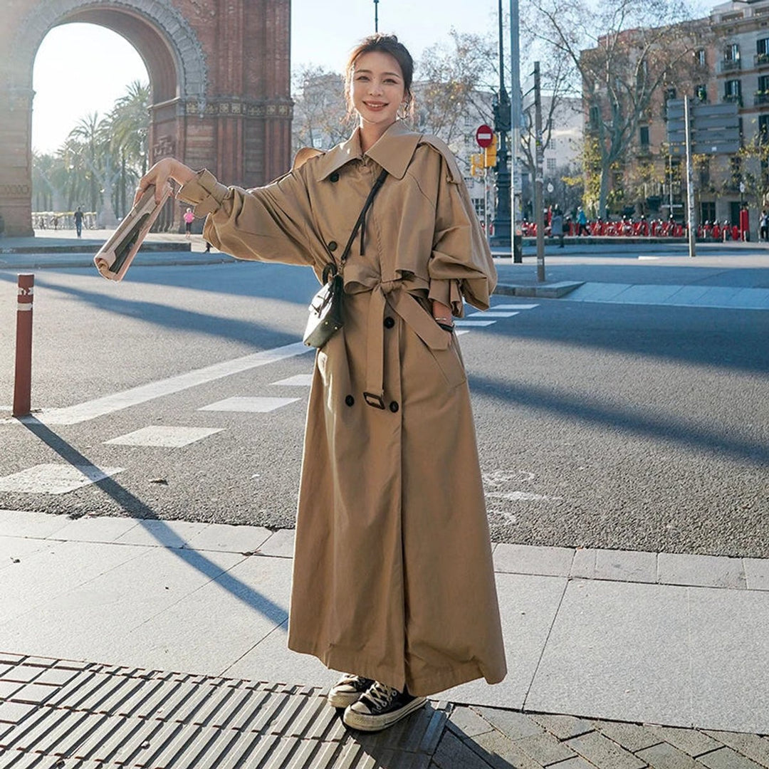 Evelyn | Damen Oversized Doppeltknopf-Langer Trenchcoat