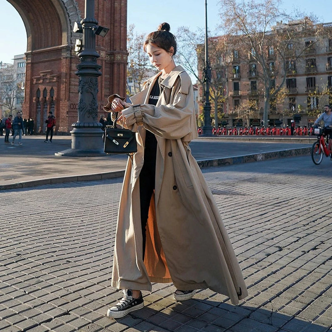 Evelyn | Damen Oversized Doppeltknopf-Langer Trenchcoat