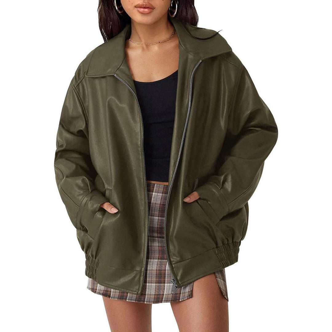 Madison | Damen Oversized Kunstleder Bomberjacke mit Reißverschluss