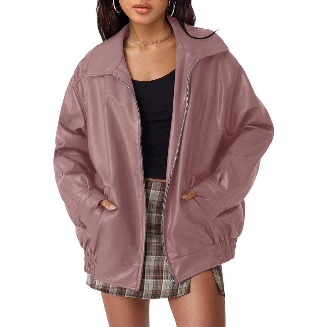Madison | Damen Oversized Kunstleder Bomberjacke mit Reißverschluss