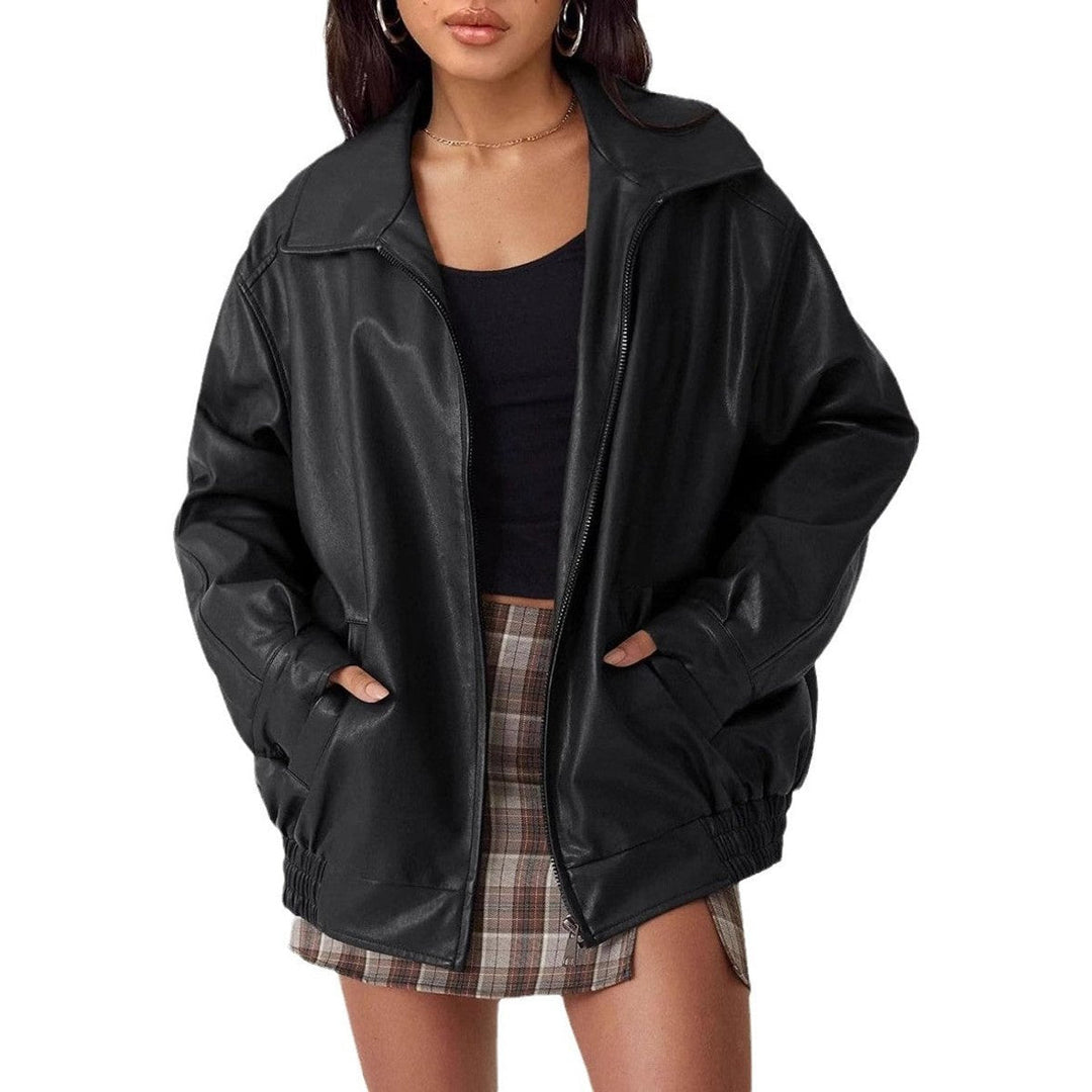 Madison | Damen Oversized Kunstleder Bomberjacke mit Reißverschluss