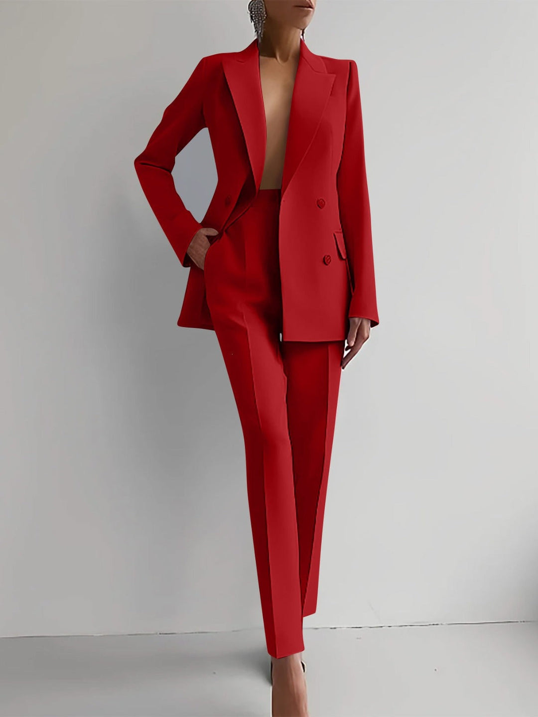 Eleganter Zweiteiler Damen Blazer mit Einknopfverschluss und Gerade Hose für Business und Freizeit