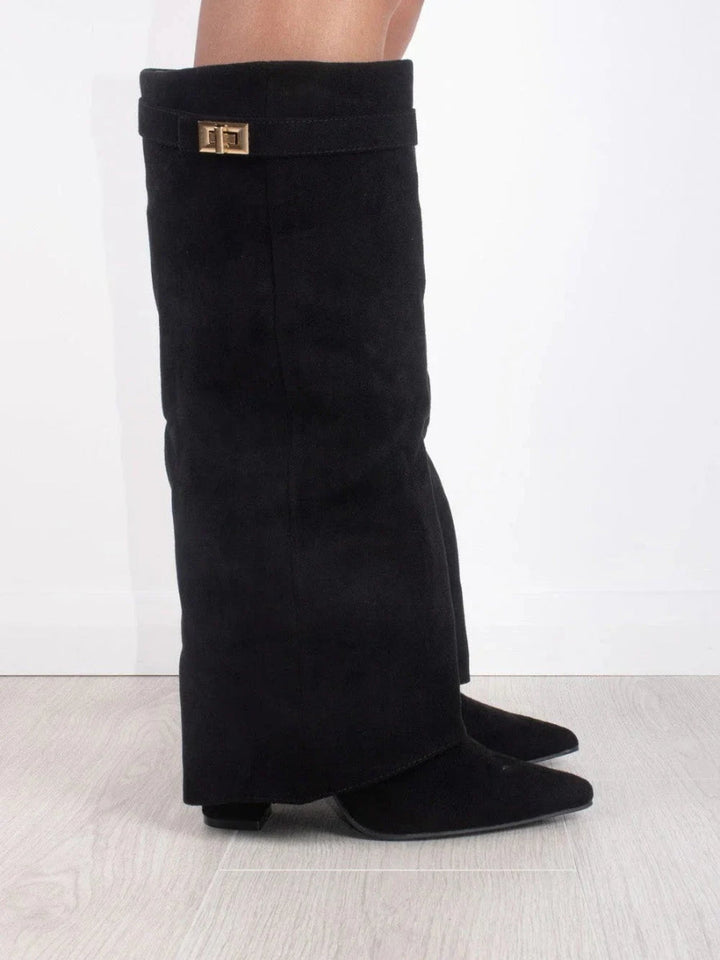 ALVINA | Luxuriöse Wildleder-Look Hohe Stiefel mit Goldakzent