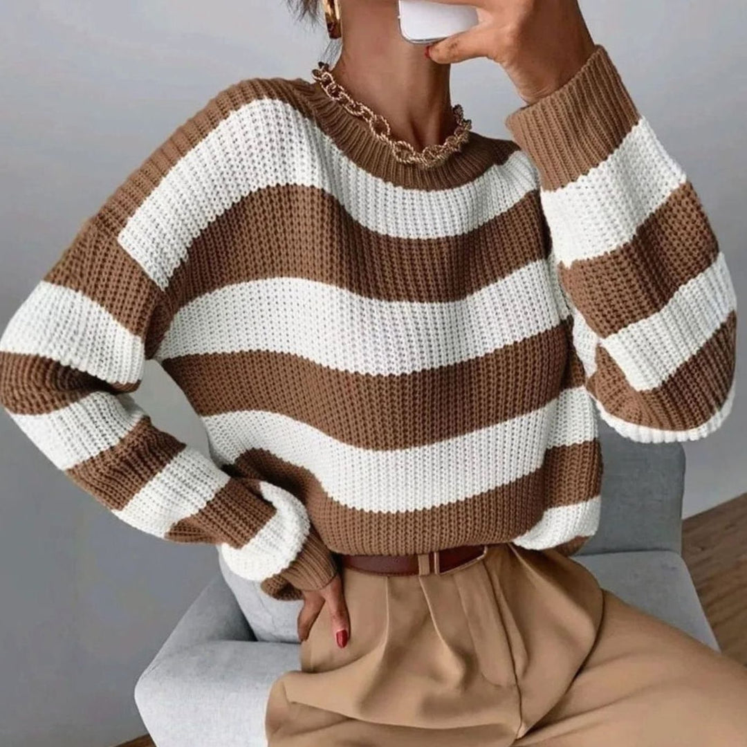Zoya | Gestreifter Grobstrickpullover mit Rundhals für Frauen