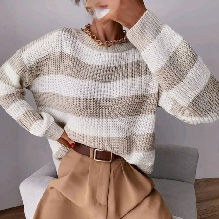 Zoya | Gestreifter Grobstrickpullover mit Rundhals für Frauen