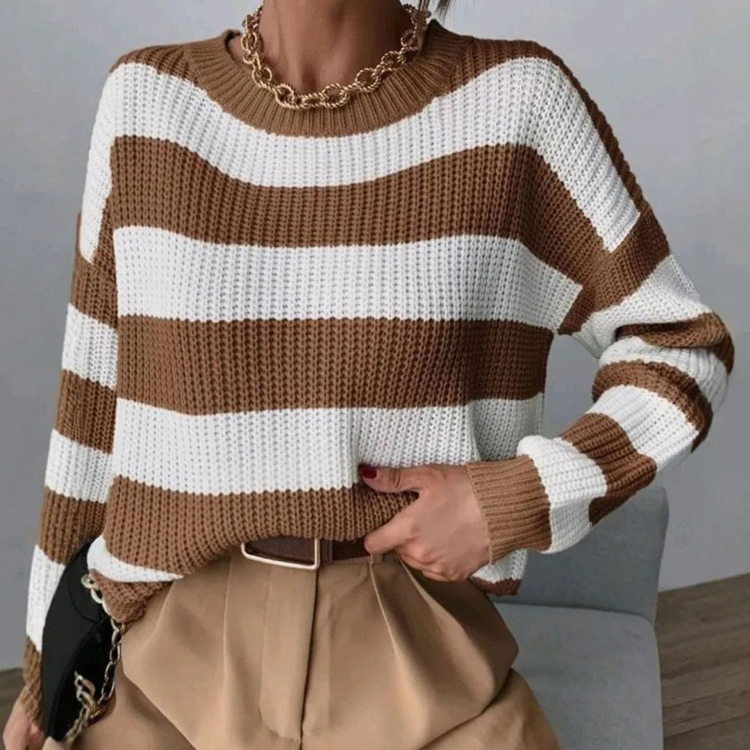 Zoya | Gestreifter Grobstrickpullover mit Rundhals für Frauen