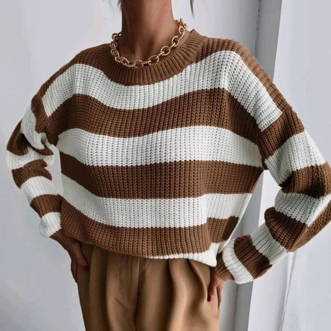 Zoya | Gestreifter Grobstrickpullover mit Rundhals für Frauen