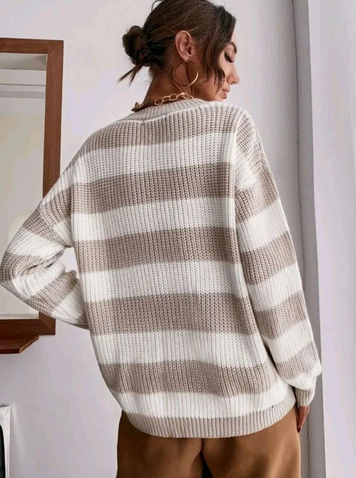 Zoya | Gestreifter Grobstrickpullover mit Rundhals für Frauen